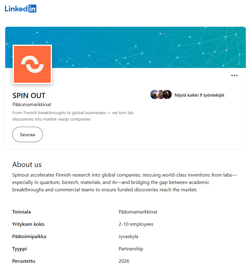Preview of the SPIN OUT LinkedIn company page